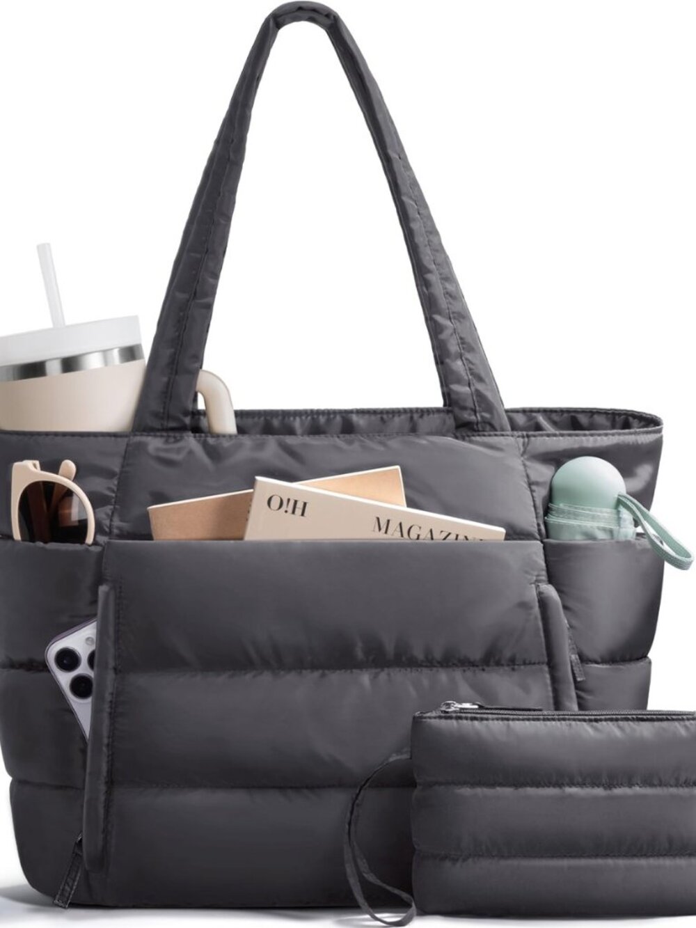 Puffer Tote Bag for Women, Lightweight Puffy Travel Gym Work Bag